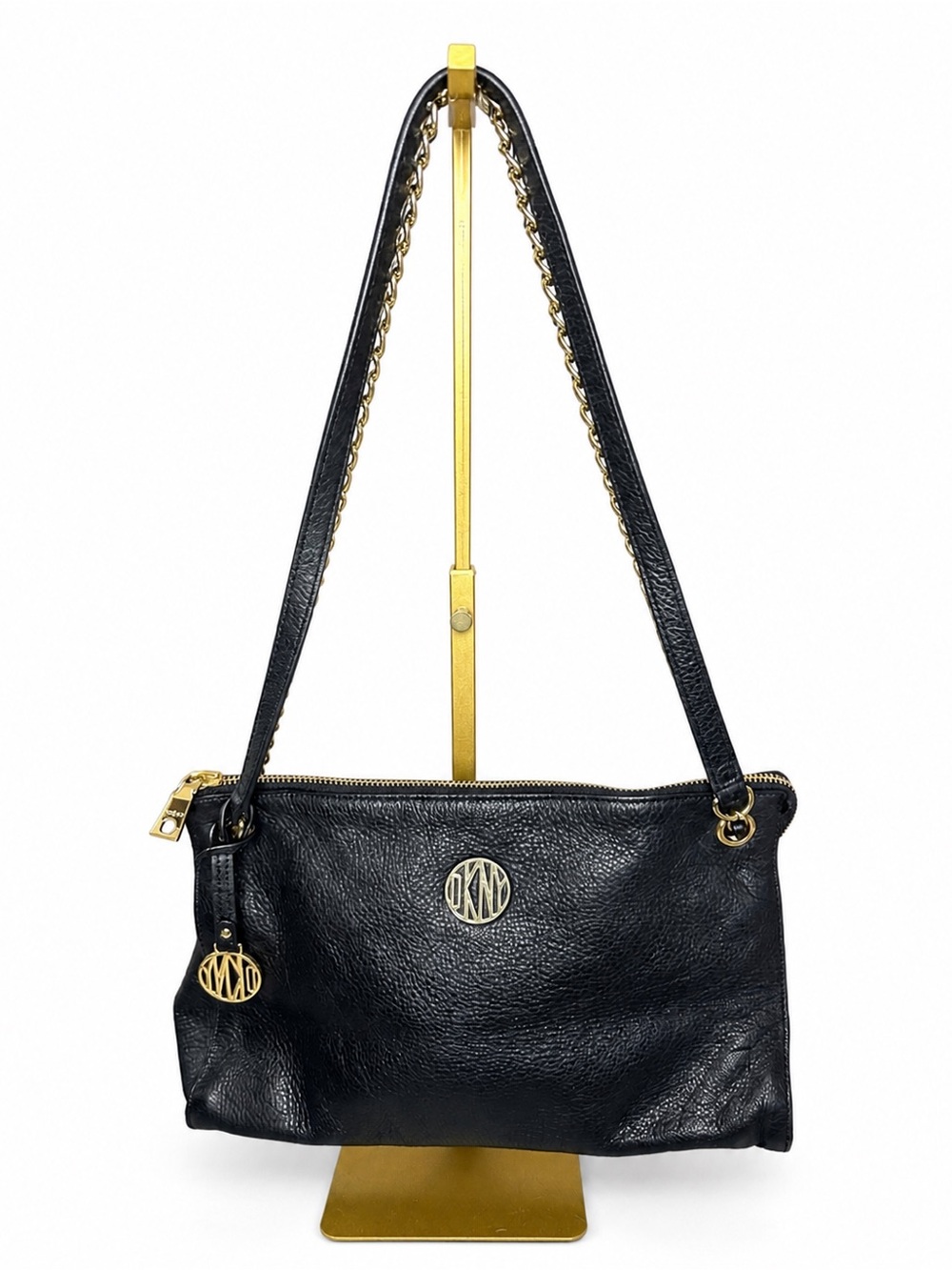 DKNY Black Pebbled Leather Crossbody / Shoulder Bag Gold Chain Strap
